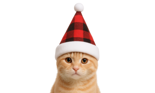 Classic red and black plaid Christmas Santa Hat for dogs and cats, ideal for holiday dress-up and seasonal photos.